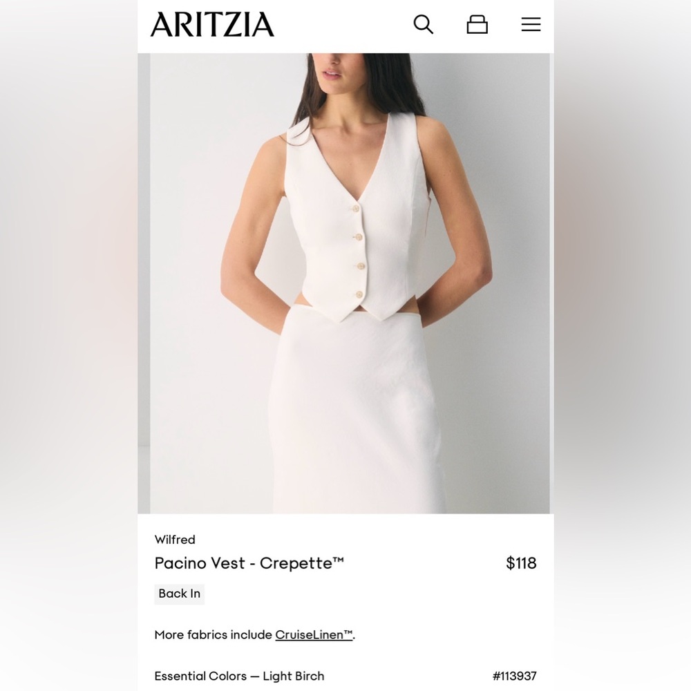 Aritzia Wilfred Pacino Vest in Light Birch